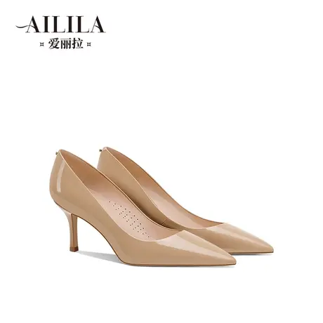 爱丽拉裸色漆皮高跟鞋夏季女2023新款职场通勤不累脚尖头细跟单鞋图片