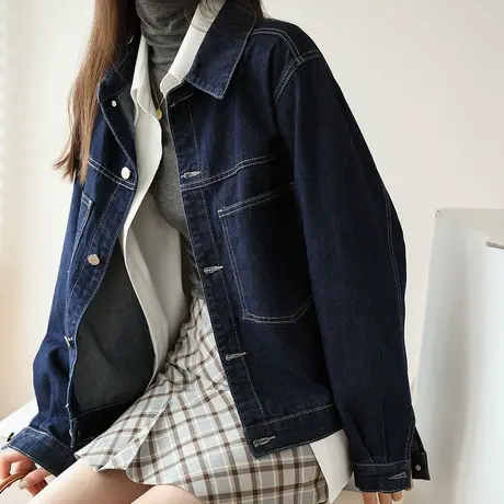 嘉茱莉2023年新款秋牛仔外套女韩版宽松短外套短款牛仔衣潮图片