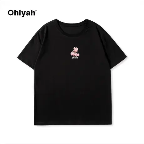 Ohlyah小众简约花卉短袖男女同款潮牌夏季T恤青少年情侣宽松半袖商品大图