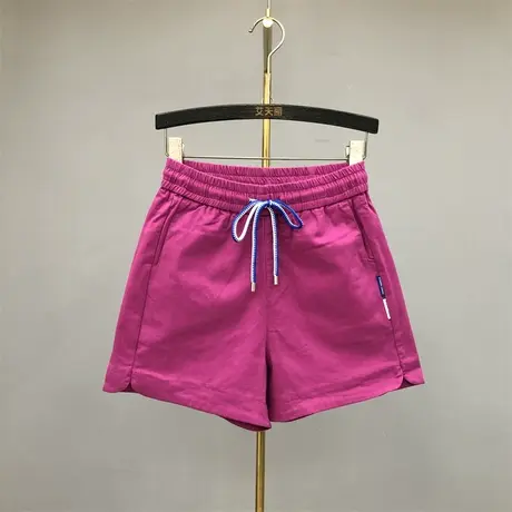 欧货2023新品百搭枚红色松紧腰高腰显瘦牛仔短裤女夏休闲阔腿热裤商品大图