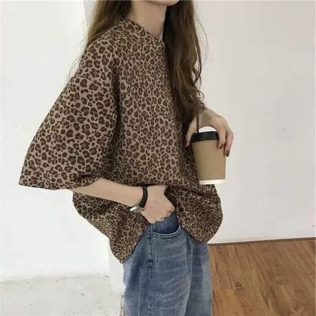 2023流行上衣欧货大版超火cec短袖t恤女豹纹韩版百搭宽松大码女装图片