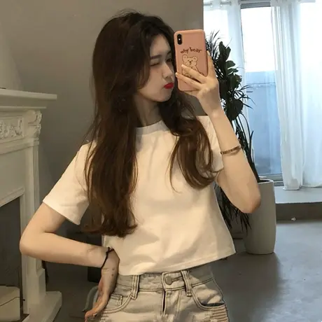 2023年网红夏季新款短款女装复古性感露脐上衣服ins超火短袖T恤潮图片