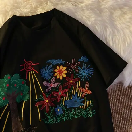 日系短袖t恤女夏宽松韩版ins潮chic港味半袖hiphop盐系炸街上衣服图片