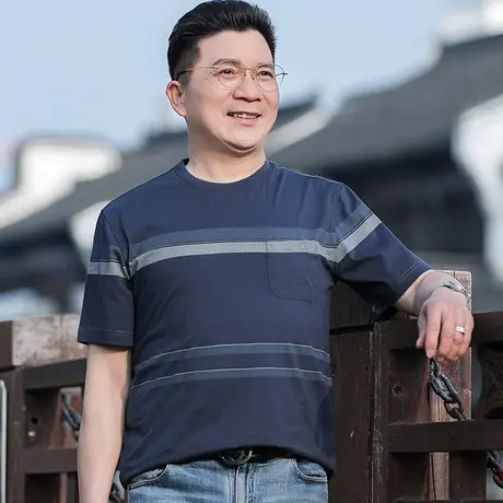 100%纯棉爸爸t恤短袖夏季中年男士半袖体恤汗衫圆领老人上衣宽松商品大图