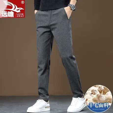 羊毛休闲裤男士春秋款修身直筒长裤2023新款潮牌秋季毛呢裤子男款商品大图