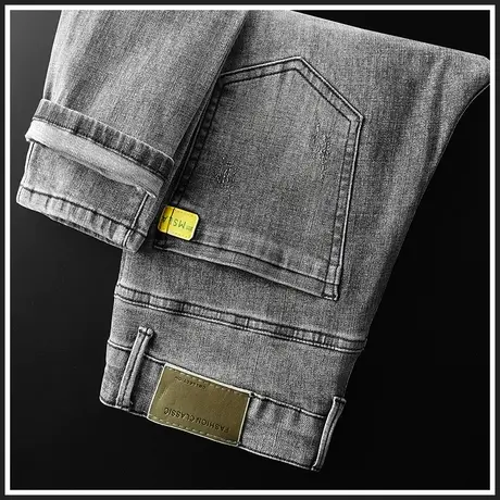 灰色复古高端牛仔裤男士修身小脚直筒休闲长裤子男裤秋季春秋冬款商品大图