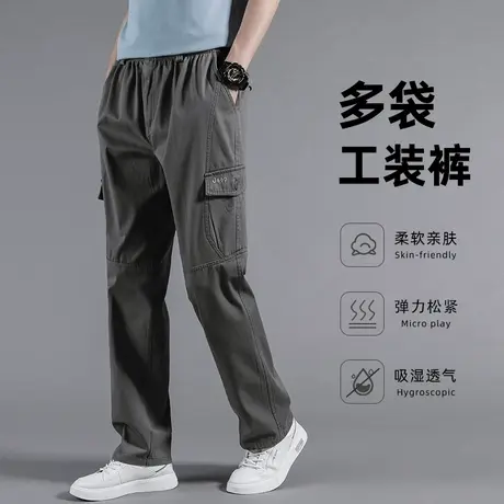 工装裤男秋款多口袋宽松直筒爸爸裤子春秋季大码中年男款运动长裤商品大图