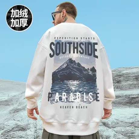 加肥加大码男装无帽美式潮牌胖子加绒加厚潮流宽松圆领卫衣秋冬款商品大图