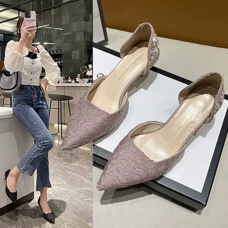 欧美猫跟凉鞋女仙女风2023年春夏季新款水钻尖头细跟中空单鞋潮商品大图