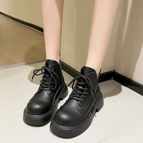 马丁靴女夏款小个子显腿长短靴亮皮时尚休闲英伦风靴子机车单靴女商品大图