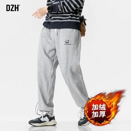 男生灰色加绒运动裤男2024新款潮牌裤子男款冬天卫裤加绒裤束脚裤商品大图