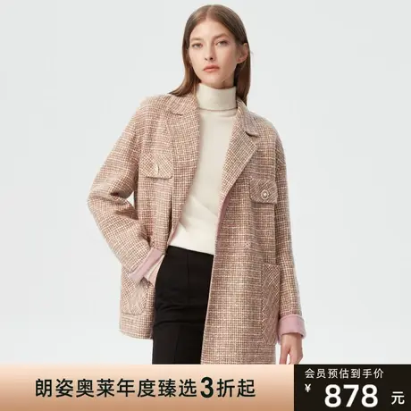 朗姿旗下奥莱冬季新款毛呢外套冬季新款格纹绵羊毛女式毛呢外套图片