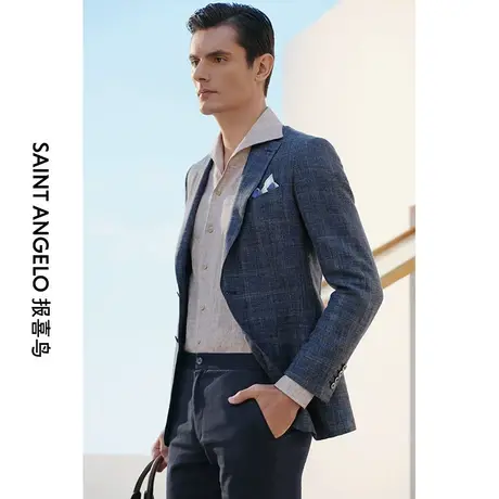 报喜鸟定制男士春夏单西复古蓝休闲时尚西服上衣西装外套量身定制商品大图