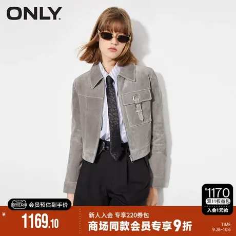 ONLY2023冬季新款时尚通勤金属纽扣明线设计皮衣外套女图片