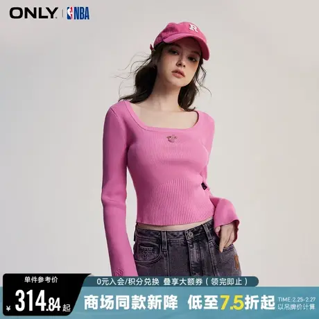 ONLY2024春季新款休闲百搭NBA联名款方领螺纹针织衫女|124124011图片
