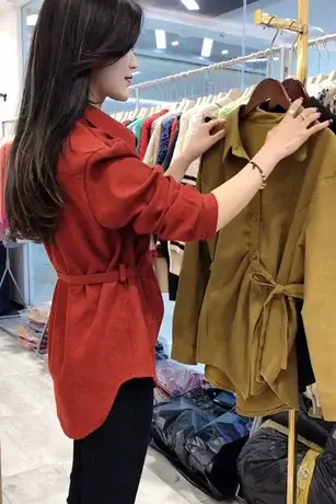 欧洲站2023春季新款遮肚子小众复古收腰长袖衬衣轻熟显瘦气质上衣商品大图