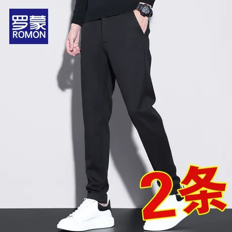 罗蒙男士加绒休闲裤男款秋冬款2023新款直筒修身简约厚款长裤子男商品大图