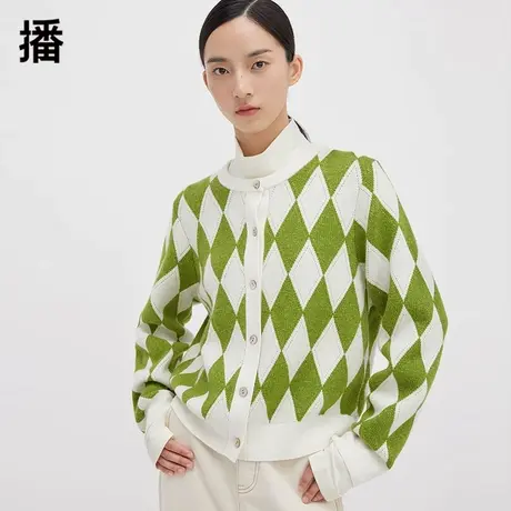 播圆领针织开衫女2023秋冬新款韩系拼接穿搭内搭毛衣DDQ4UD5605图片