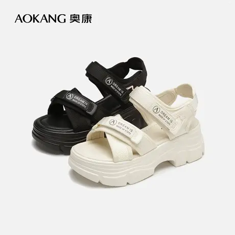 【门店发货】奥康女鞋夏季新款透气时尚沙滩厚底凉鞋魔术贴街头潮图片