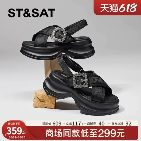 星期六厚底凉鞋女夏季2025年新款黑色国风新中式罗马凉鞋高跟凉鞋商品大图