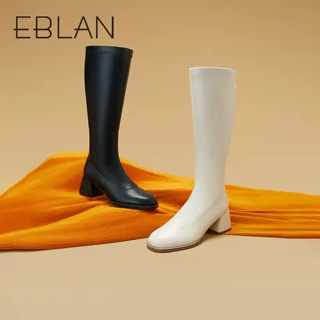 伊伴2022冬季女鞋气质瘦瘦时装靴加绒保暖粗跟长靴高靴B22520916图片