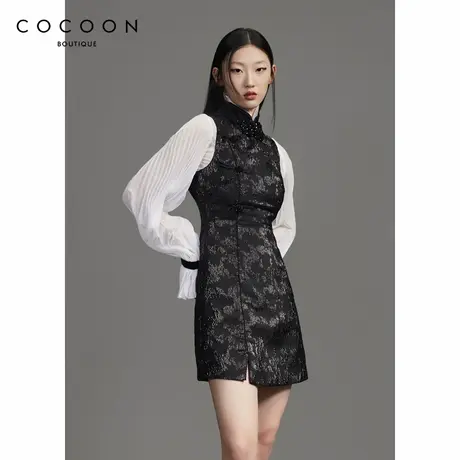 商场同款 可可尼COCOON气质上衣秋新款女装马甲假两件套连衣裙女图片