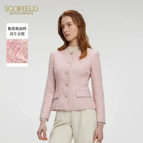 【含绵羊毛】Scofield女装优雅小香风粗花呢短外套带垫肩25春新品图片