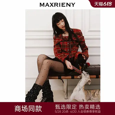 【商场同款-节庆穿搭新年红】MAXRIENY复古优雅感红格纹外套女图片