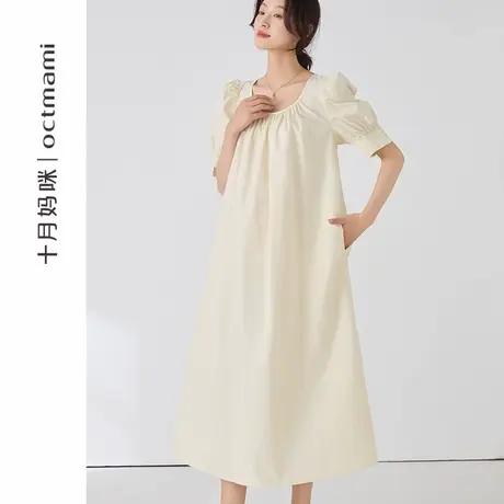 十月妈咪孕妇连衣裙2025新款夏季外穿小个子圆领泡泡袖短袖裙夏装商品大图