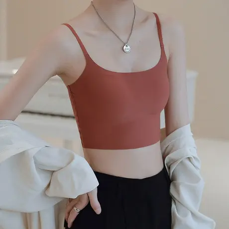 无痕一片式细肩带美背内衣小背心女内搭吊带设计感小众外穿薄款夏图片