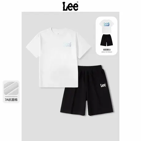 Lee童装男童套装2025新款夏纯棉白色运动两件套青少年儿童夏装潮图片