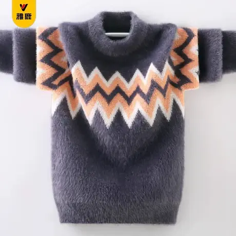 雅鹿男童水貂绒毛衣套头2025春季新款中大儿童针织衫宽松休闲上衣商品大图