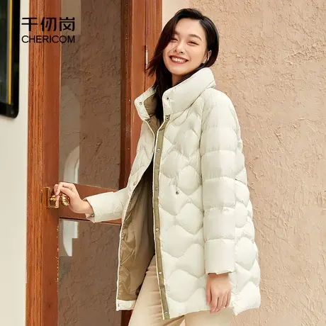 千仞岗冬季女士中长款修身显瘦高领防风女外套羽绒服I商品大图