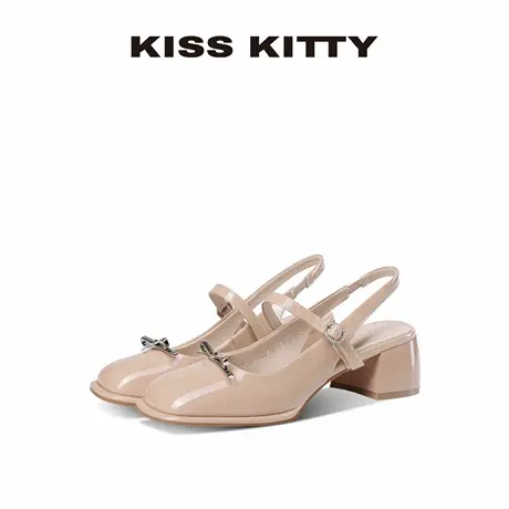KISSKITTY新款百搭玛丽珍法式包头后空凉鞋25年新款女款粗跟单鞋商品大图