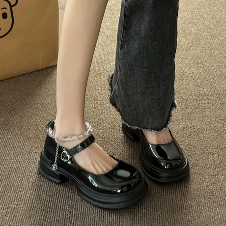 黑色小众玛丽珍女鞋女夏季厚底增高法式单鞋甜酷复古高跟鞋小皮鞋商品大图