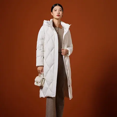【官方奥莱】坦博尔冬季鹅绒羽绒服女连帽长款过膝保暖加厚外套图片