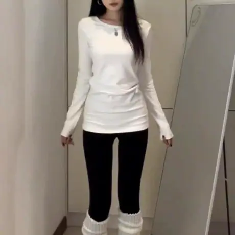 chic甜辣长袖T恤女初秋修身韩版内搭可外穿打底衫中长款叠穿上衣商品大图