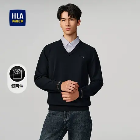 HLA/海澜之家商务双领针织衫25秋季新款V领衬衫款假两件打底衫男商品大图