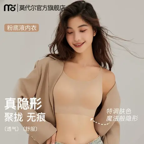 无痕粉底液内衣女聚拢小胸细肩带运动美背隐形空气感背心式文胸罩图片