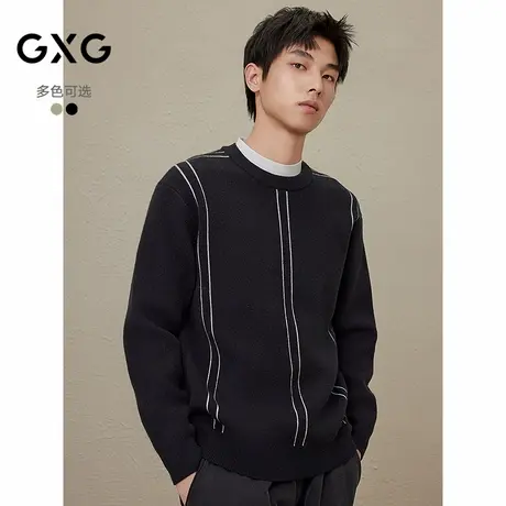 2024秋冬品GXG男士圆领线条撞色毛衣男基础毛衫内搭线衫商品大图