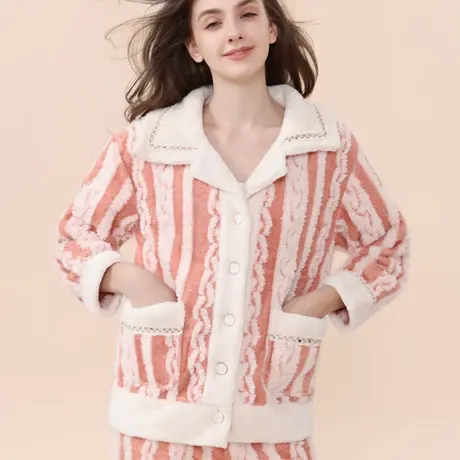 睡衣女珊瑚绒2025年新款秋冬季加绒加厚锁温保暖女士家居服套装商品大图