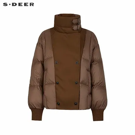 sdeer圣迪奥女装个性立领撞色拼接短款羽绒服S244Z3101图片