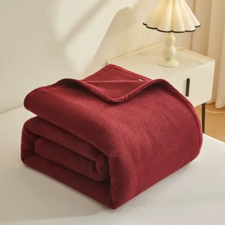 恒源祥牦牛绒羊毛毯秋冬加绒加厚毛毯针织保暖休闲毯家用床品红色商品大图