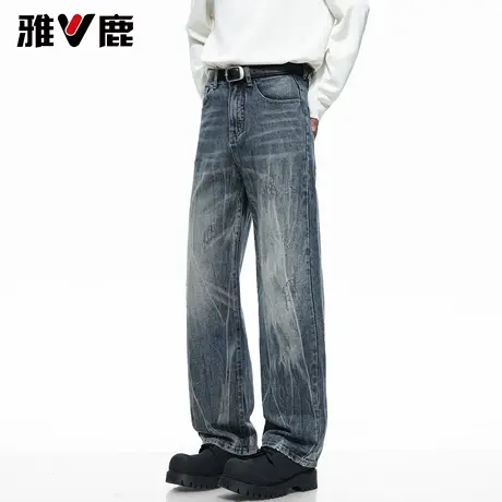 雅鹿2026春季新款时尚复古怀旧牛仔长裤男肌理感显瘦直筒时尚长裤商品大图