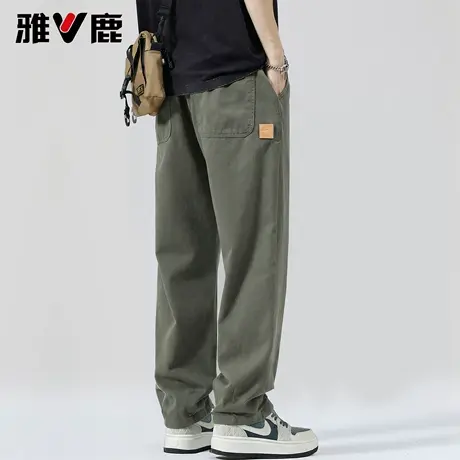 雅鹿纯棉阔腿直筒裤2026春夏新款男青年时尚高级感舒适工装长裤潮商品大图