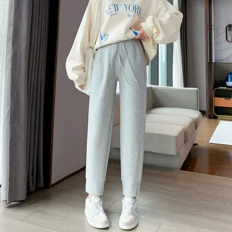 唐狮休闲裤加绒加厚新款女秋冬季针织宽松卫裤子束脚裤运动裤图片