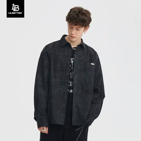 Lilbetter牛仔衬衫男休闲新款高级长袖上衣宽松潮流外套秋季衣服商品大图