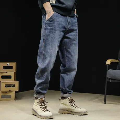 直筒牛仔裤男2023新款秋冬款加绒加厚宽松大码潮牌长裤子男裤美式商品大图