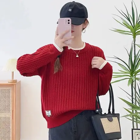 秋冬女毛衣圆领套头针织打底衫2023年爆款流行宽松百搭女内搭春秋图片