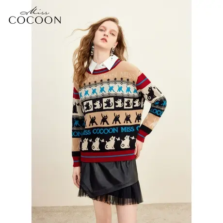 MISSCOCOON美拉德2023冬装新款女质感趣味芝麻点提花毛针织衫女商品大图